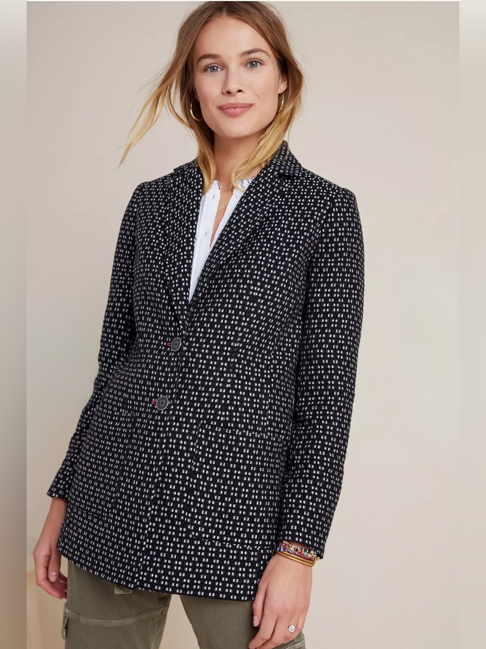 Anthropologie Filipa Longline Blazer Women S B&W Textured Interview Outfit